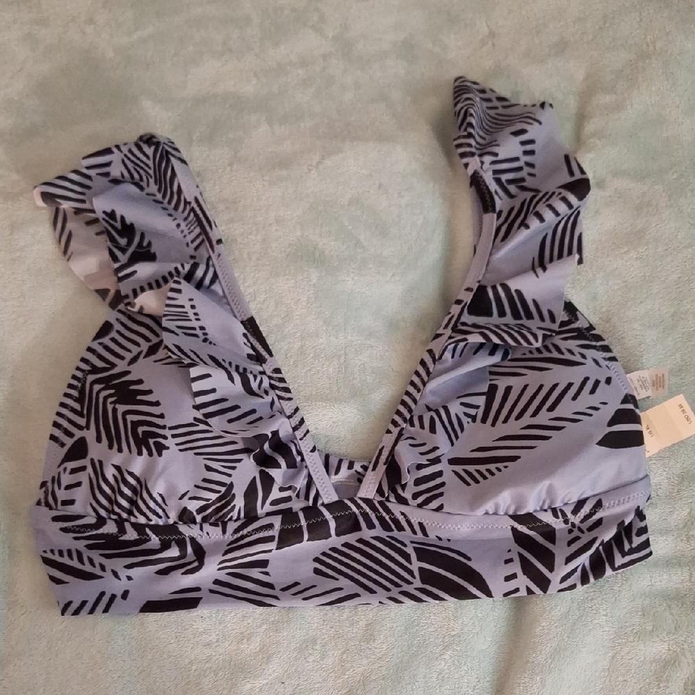 Aerie Black and Gray Patterned Swim Top